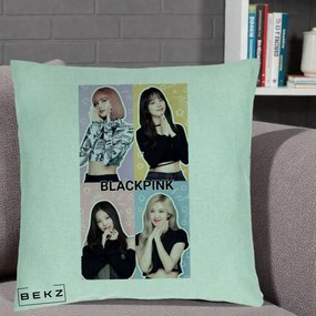 Perna Personalizata K-pop BLACKPINK Negru, 40x40 cm, Verde Menta, Husa Detasabila, Perna Inclusa, BEKZ®