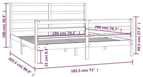 Cadru de pat Super King 6FT, gri, 180x200 cm, lemn masiv pin Gri, 180 x 200 cm
