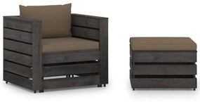 3068152 vidaXL Set mobilier grădină, 2 piese, cu perne, gri, lemn impregnat