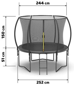 Trambulina de gradina cu plasa de siguranta si scara Culoare neagra, JUMP 244 cm