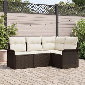 vidaXL Set de canapele pentru grădină cu pernă 4 pcs Maro Rattan poli
