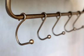 Etajera de perete, aurie, din metal si lemn de pin, cu 2 rafturi, aspect vintage