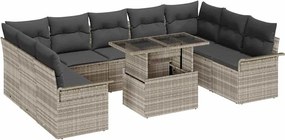 vidaXL Set de canapele pentru grădină 10 pcs Gri deschis Rattan poli