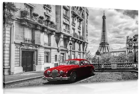 Tablou mașina roșie retro în Paris
