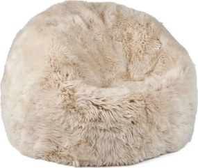 Puf rotund din blană naturală de oaie, crem, cu fir lung, 92 x Ø 93 cm, „Linen L”