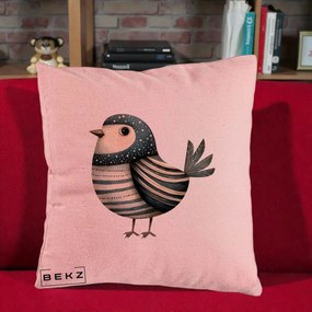Perna Decorativa Pasare Teal Decorativa Dungata, 40x40 cm, Roz, Husa Detasabila, Perna Inclusa, BEKZ®