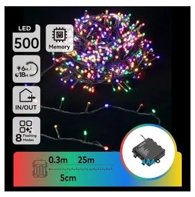 Aigostar - Instalație LED de exterior pentru Crăciun, 500 LED, 8 moduri, 4x AA, 25,3 m, multicoloră