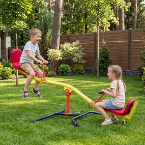 AIYAPLAY Balansoar pentru Copii Rotativ 360°, Capacitate 200kg, 2 Locuri cu Mânere Antiderapante, Scaune Capitonate, Spătar, Roți, 253x96x75 cm, 3-12 Ani | Aosom Romania