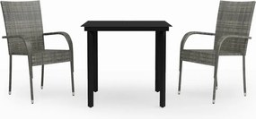 vidaXL Set mobilier de grădină, 3 piese, gri și negru