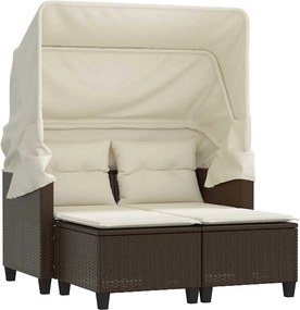 vidaXL Canapea grădină 2 locuri baldachin și taburete, maro, poliratan