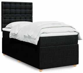 vidaXL Pat box spring cu saltea, negru, 90x200 cm, textil