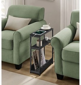 Masă laterală ROD, neagră, cu priză încorporată și porturi USB