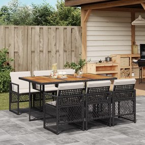 vidaXL Set mobilier de grădină cu perne, 7 piese, negru, poliratan
