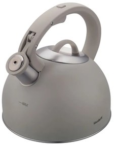 Ceainic cu fluier Klausberg KB-7912, 2.5 l, Maner cu efect de lemn, Inductie, Gri deschis