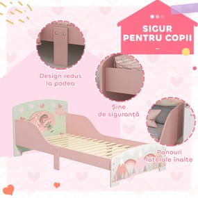 ZONEKIZ Pat pentru Copii 3-6 Ani cu Margini Înălțate și Model cu Animale, 77x143x60 cm, Roz | Aosom Romania