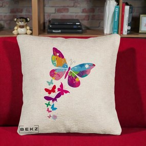 Perna Decorativa Fluturi Splash, 40x40 cm, Bej Canapea, Husa Detasabila, Perna Inclusa, BEKZ®