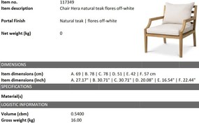 Fotoliu elegant pentru exterior design LUX Hera natur / flores off-white