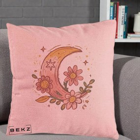 Perna Decorativa Luna Florala Boho, 40x40 cm, Roz, Husa Detasabila, Perna Inclusa, BEKZ®