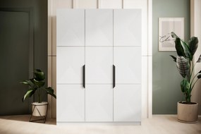 Dulap Asha 150 cm cu mânere metalice - alb mat / negru mânere