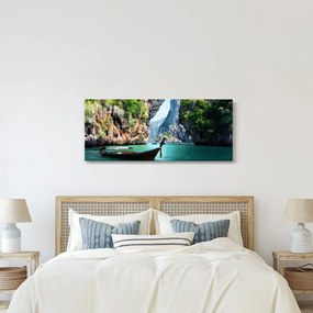 Tablou - Apă peisaj mediteranean cu barca (120x50 cm)