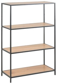 Bibliotecă neagră/în culoare naturală cu aspect de lemn de stejar 77x114 cm Seaford – Actona