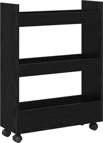 vidaXL Trolley pentru Depozitare Îngust Stejar Negru 60 x 22 x 80 cm