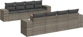 vidaXL Set canapele de grădină, 9 piese, cu perne, gri, poliratan