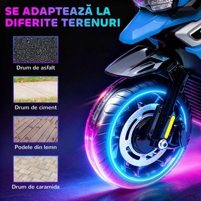 AIYAPLAY Motocicletă Electrică pentru Copii 18-36 Luni, 6V Motocicletă Electrică pentru Copii cu Roți Detașabile, Faruri, Muzică, 2.4 km/h Mini Motocicletă cu Far, Max 30kg, Albastru | Aosom Romania
