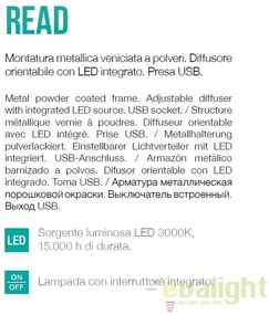 Aplica perete LED moderna reader directionabil cu port USB READ AP1 alba 176536