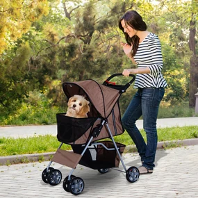 PawHut Cărucior pentru Câini de până la 10 kg, 75x45x97 cm, Maro | Aosom Romania