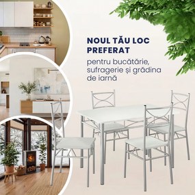 Set de mese de dining PAUL, 5 bucăți, catifea albă Jurhan
