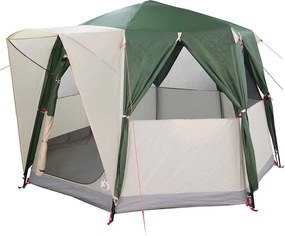 vidaXL Cort cabană pentru 3 persoane Verde și alb 320 x 320 x 203 cm