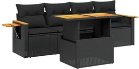 vidaXL Set mobilier de grădină cu perne, 5 piese, negru, poliratan