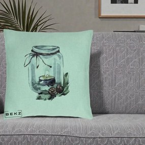 Perna Decorativa Felinar cu Lumanare si Conuri, 40x40 cm, Verde Menta, Husa Detasabila, Perna Inclusa, BEKZ®