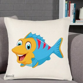 Perna Decorativa Peste Vesel Cartoon, 40x40 cm, Crem Reliefat, Husa Detasabila, Perna Inclusa, BEKZ®