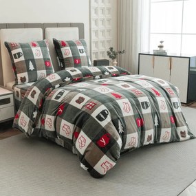 Set lenjerie cocolino CHRISTMAS SOCKS verzi + cearsaf Cocolino microplus cu elastic SOFT 180x200 cm alb, pat dublu