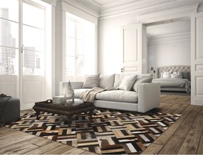 Covor de lux din piele, maro/negru/bej, patchwork, 170x240 , KOŽA TYP 2