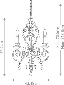 Quoizel QZ-MARQUETTE3 - Candelabru suspendat cu lanț MARQUETTE, 3xE14/60W/230V, finisaj bronz
