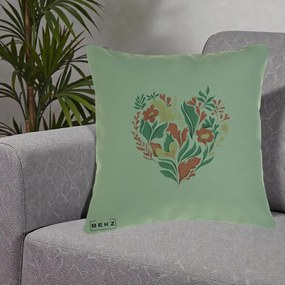 Perna Decorativa Inima Florala Botanica, 40x40 cm, Verde, Husa Detasabila, Perna Inclusa, BEKZ®