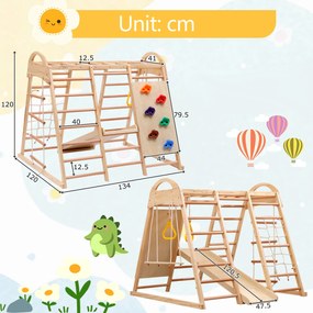 Structură de cățărare multifuncțională 7-în-1, Culoare naturală | Aosom Romania