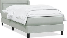 vidaXL Pat box spring cu saltea, gri deschis, 90x210 cm, catifea