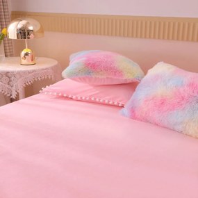 Lenjerie de pat super pufoasa, pat 2 persoane, 6 piese, roz, LLJ-17