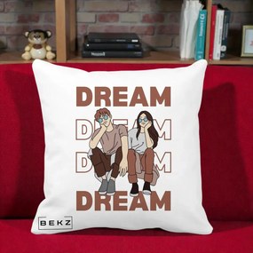 Perna Decorativa Dream Couple Aesthetic, 40x40 cm, Alba Mata, Husa Detasabila, Perna Inclusa, BEKZ®