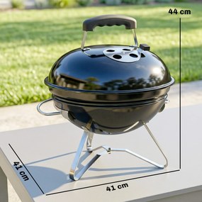 Outsunny Grătar pe cărbune Grătar rotund portabil cu mâner pentru capac fante de ventilație reglabile pentru barbecue 41x41x44 cm Negru | Aosom Romania