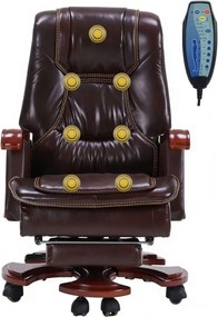 Regal Prestige– Scaun directorial din Piele Naturală si Lemn Masiv, Masaj in 7 puncte, Funcție Încălzire, Înclinare 135°, Suport Picioare Extensibil, Sezut cu Arcuri, Telecomandă, Maro