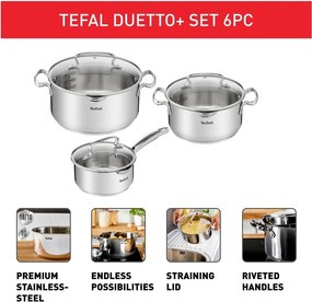 Set de vase pentru gătit 6 buc. din oțel inoxidabil DUETTO+ G719S655 – Tefal