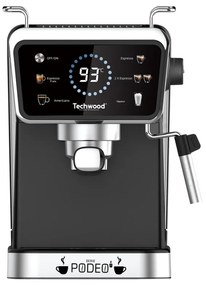 Espressor manual Techwood TCA-1386EXN, 1350W, 20 bar, 1.5 l, Cafea macinata si capsule Nesspresso5 functii, Ecran tactil, Duză de abur, Negru/Inox