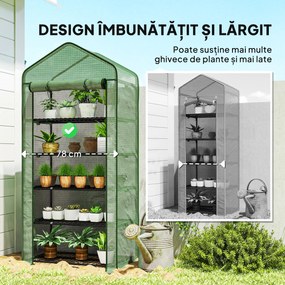 Outsunny Seră Mini pe 5 Niveluri cu Husă Ranforsată, Seră Portabilă cu Ușă Rulabilă și Rafturi de Sârmă, 193x90x49 cm, Verde | Aosom Romania