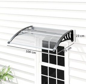 Marquisul de la Outsunny - design curbat rotund, dim. 100L x 80l x 23H cm, policarbonat plastic negru | Aosom Romania