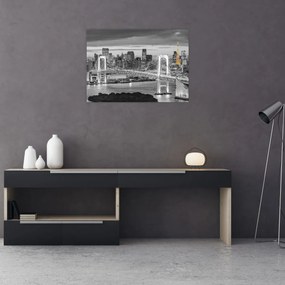 Tablou pe sticlă - Orașul mare cu turnul galben (70x50 cm)